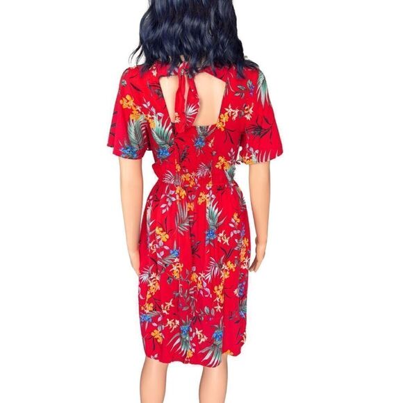 Band of Gypsies Red Tropical Floral Tie Back Mini Dress Size Small Vacation - Picture 5 of 6